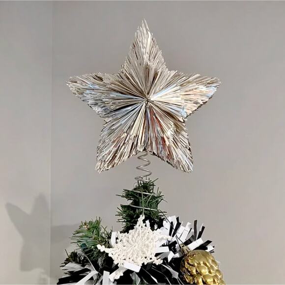 Champagne Textured 5-Point Tinsel Star Tree Topper 11" Layered Holiday Decor - Picture 2 of 10